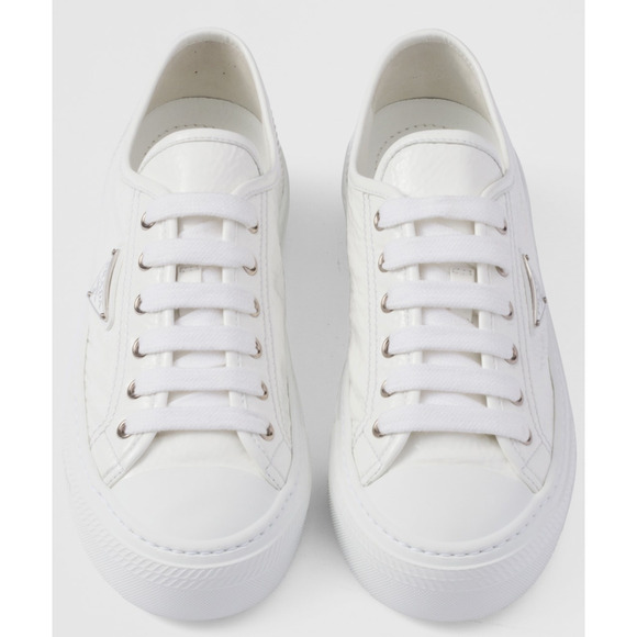 Prada Smash Naplak White Patent Logo Lace Up Flat Low Top Trainer Sneaker 40 - Picture 9 of 16